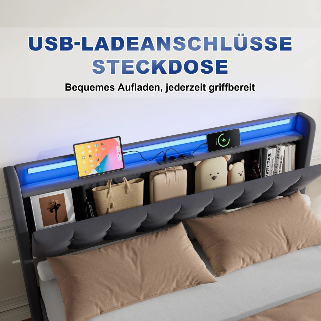 Letto contenitore 160x200 cm, colore grigio