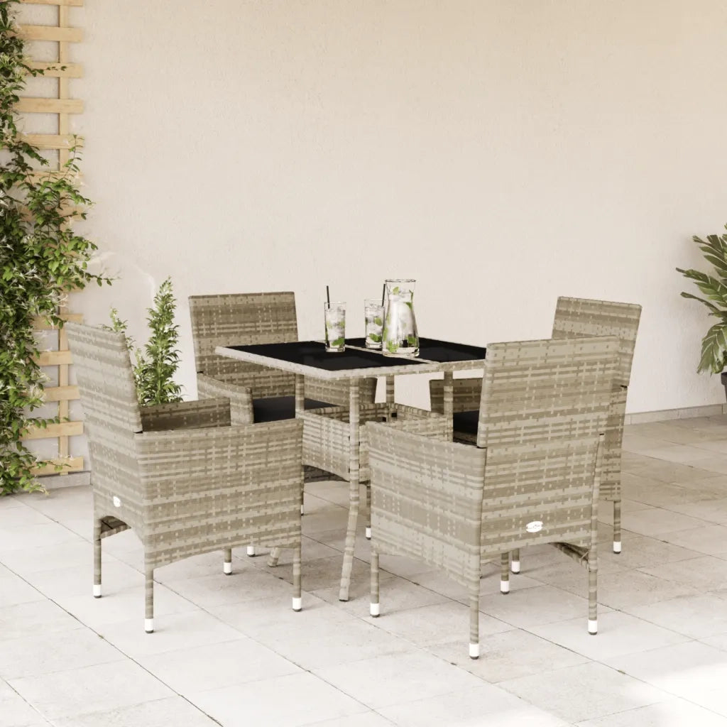 Set Pranzo da Giardino 5pz | Set Salotto da Giardino con Cuscini Polyrattan e Vetro