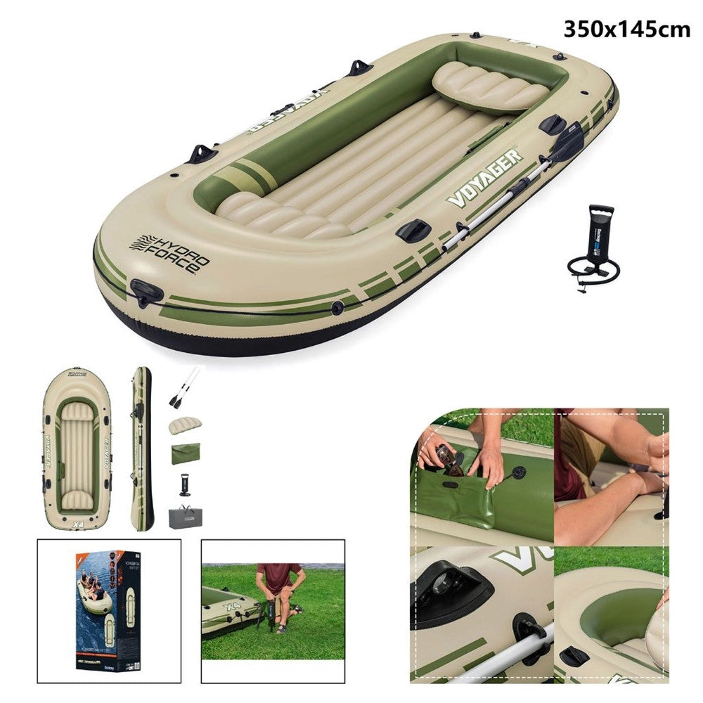 Trade Shop - Set Completo Gommone Gonfiabile Hydro-force Voyager X4 350x145x49cm Remi Pompa Borsa 65156 -