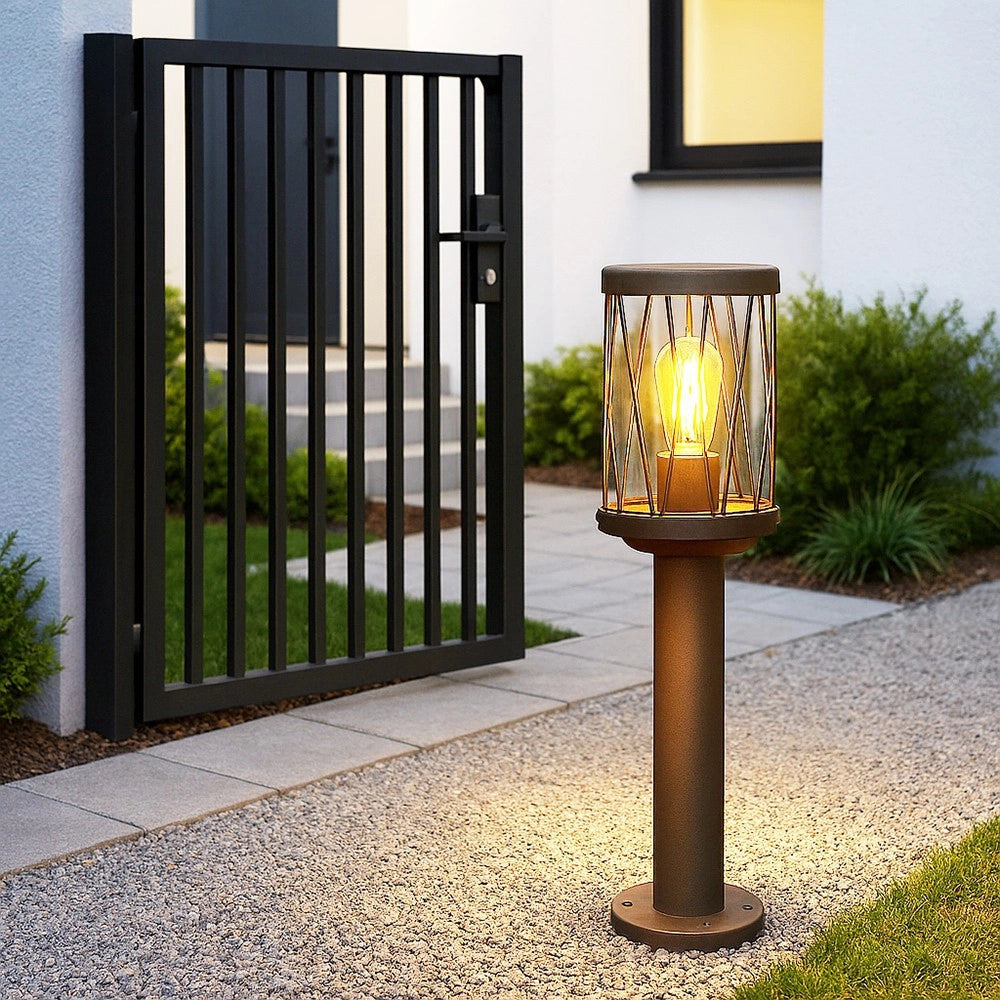Trade Shop - Lampioncino Da Esterno In Alluminio Rosso Ruggine Da Giardino Moderno E27 Ip44 Pt-01 -