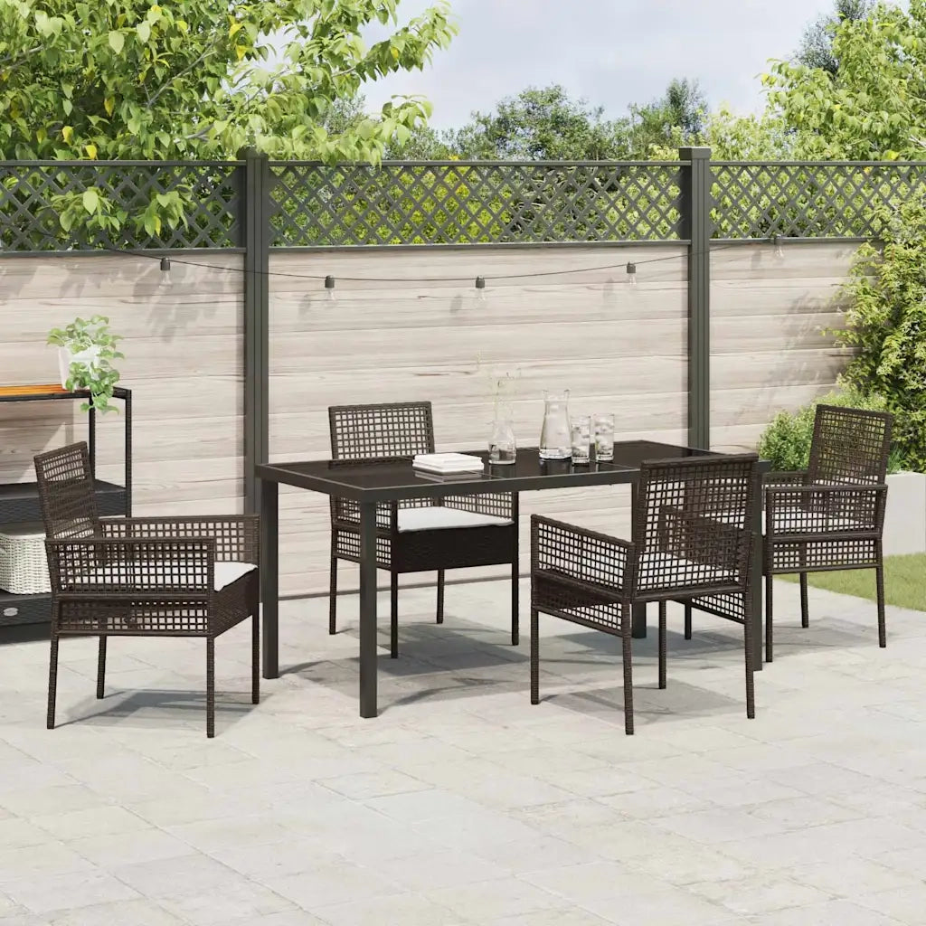 Set da Pranzo per Giardino con cuscino 5 pcs Marrone polyrattan
