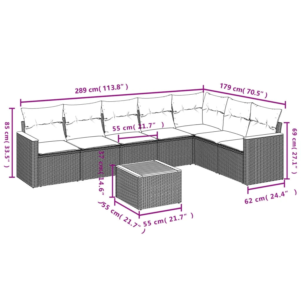 Set Divano da Giardino 8 pz con Cuscini Beige in Polyrattan