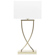 Lampada da Tavolo Metallo dorato Bianco Paralume paralume in policotone Rettangolare 62H cm Soggiorno Moderno
