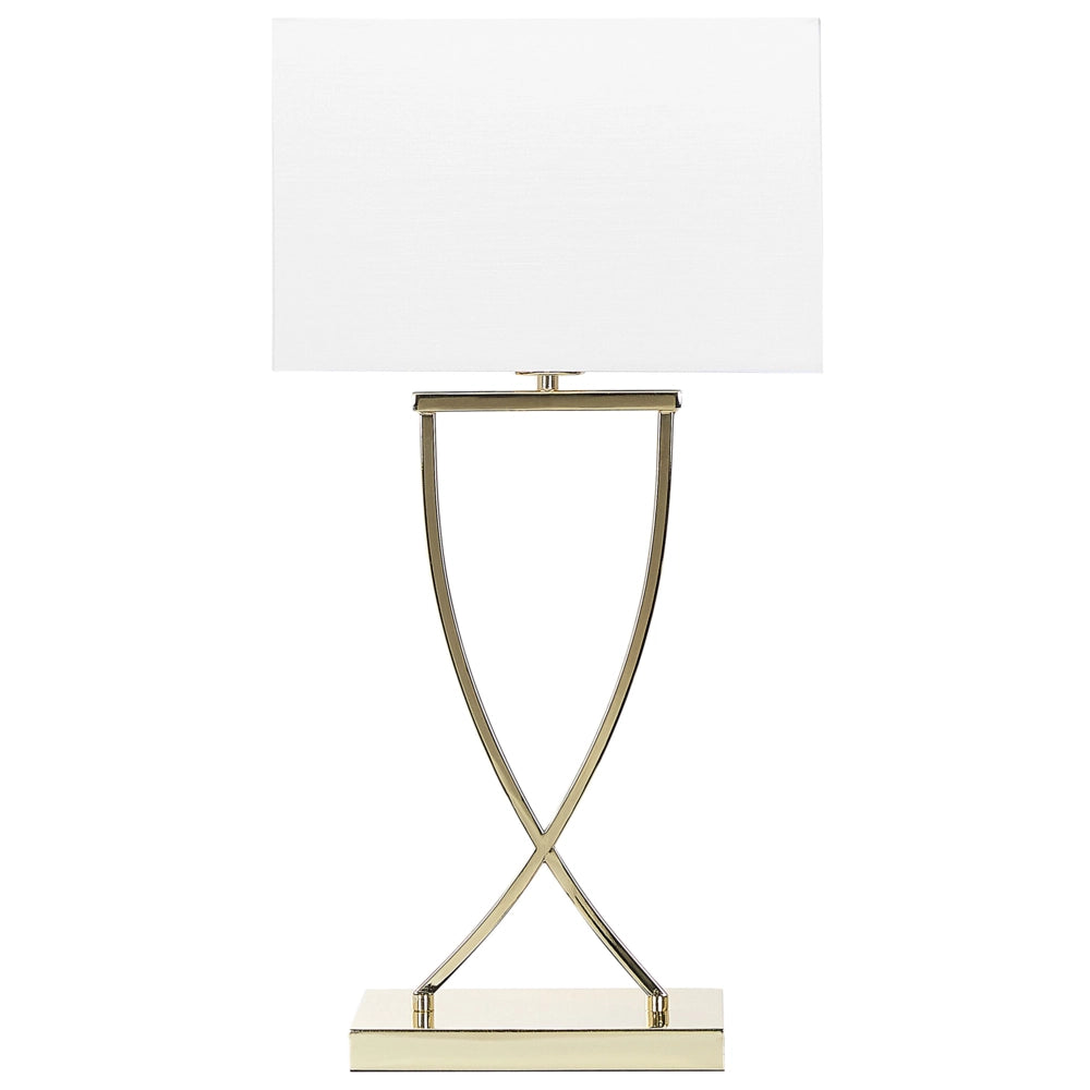 Lampada da Tavolo Metallo dorato Bianco Paralume paralume in policotone Rettangolare 62H cm Soggiorno Moderno