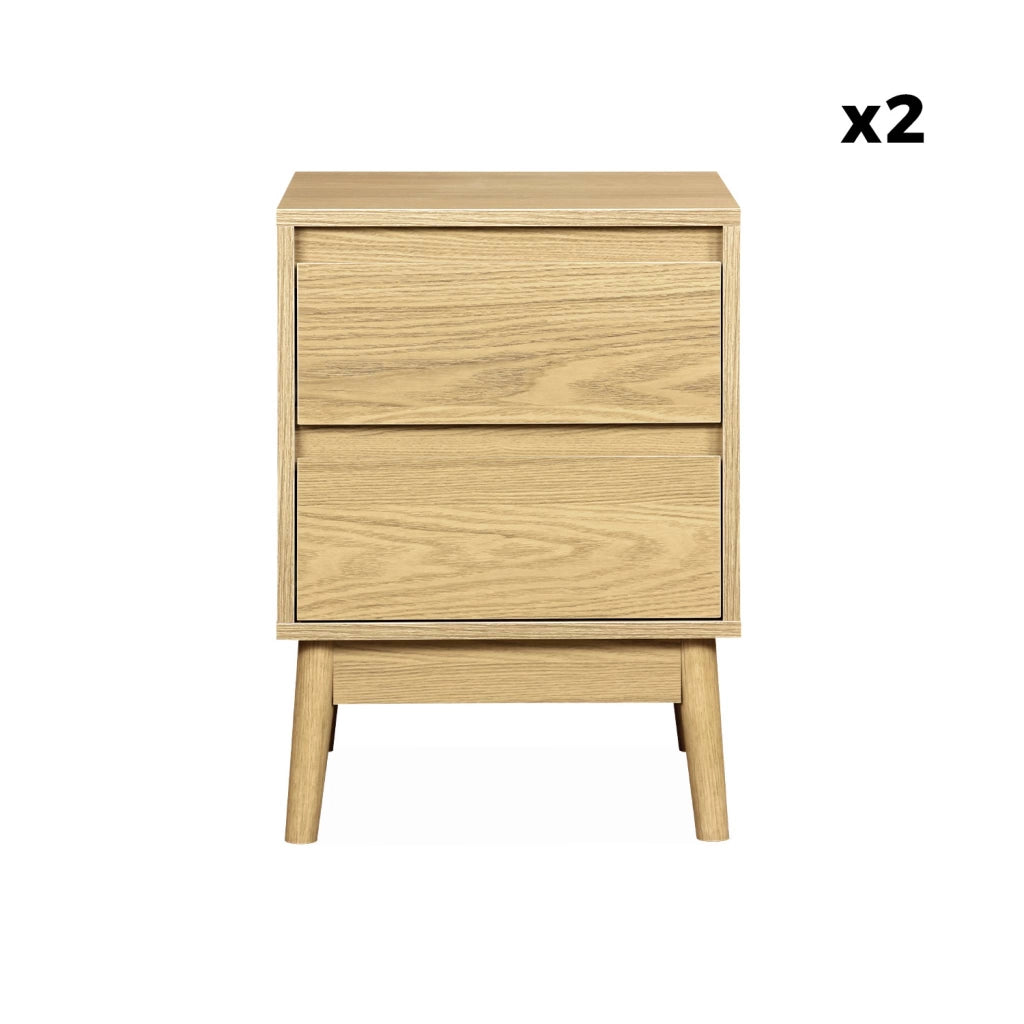 Set 2 comodini effetto legno con due cassetti, marrone naturale