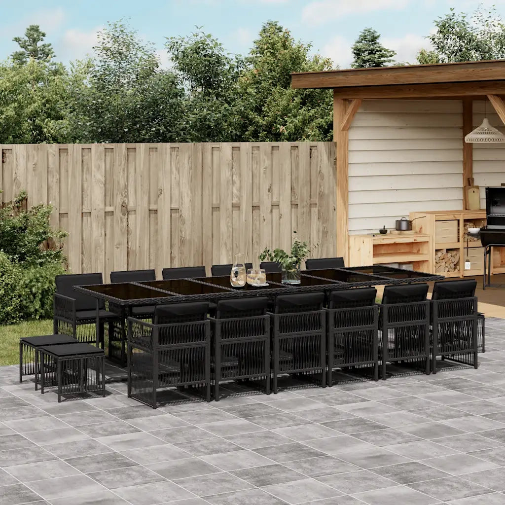 Set da Pranzo da Giardino 17 pz con Cuscini Nero in Polyrattan 3211003