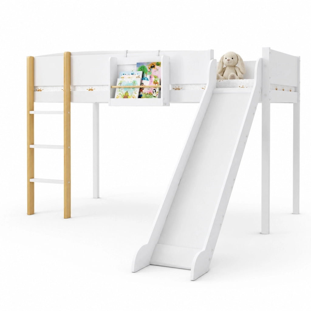 Letto a soppalco per bambini 90x200 cm con scivolo