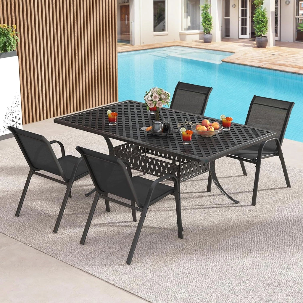 Set di 2/4 Sedie da Giardino, Poltrone in Tessuto Textilene per Esterno, Sedie Impilabili con Gambe in Metallo, Portata 150 kg, 56 x 70 x 84 cm (Nero,2)