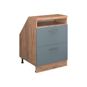 Mobile cucina sottotetto R-Line Grigio-blu/Rovere dorato 60 cm con 2 cassetti, carcassa 60 cm profondità Vicco