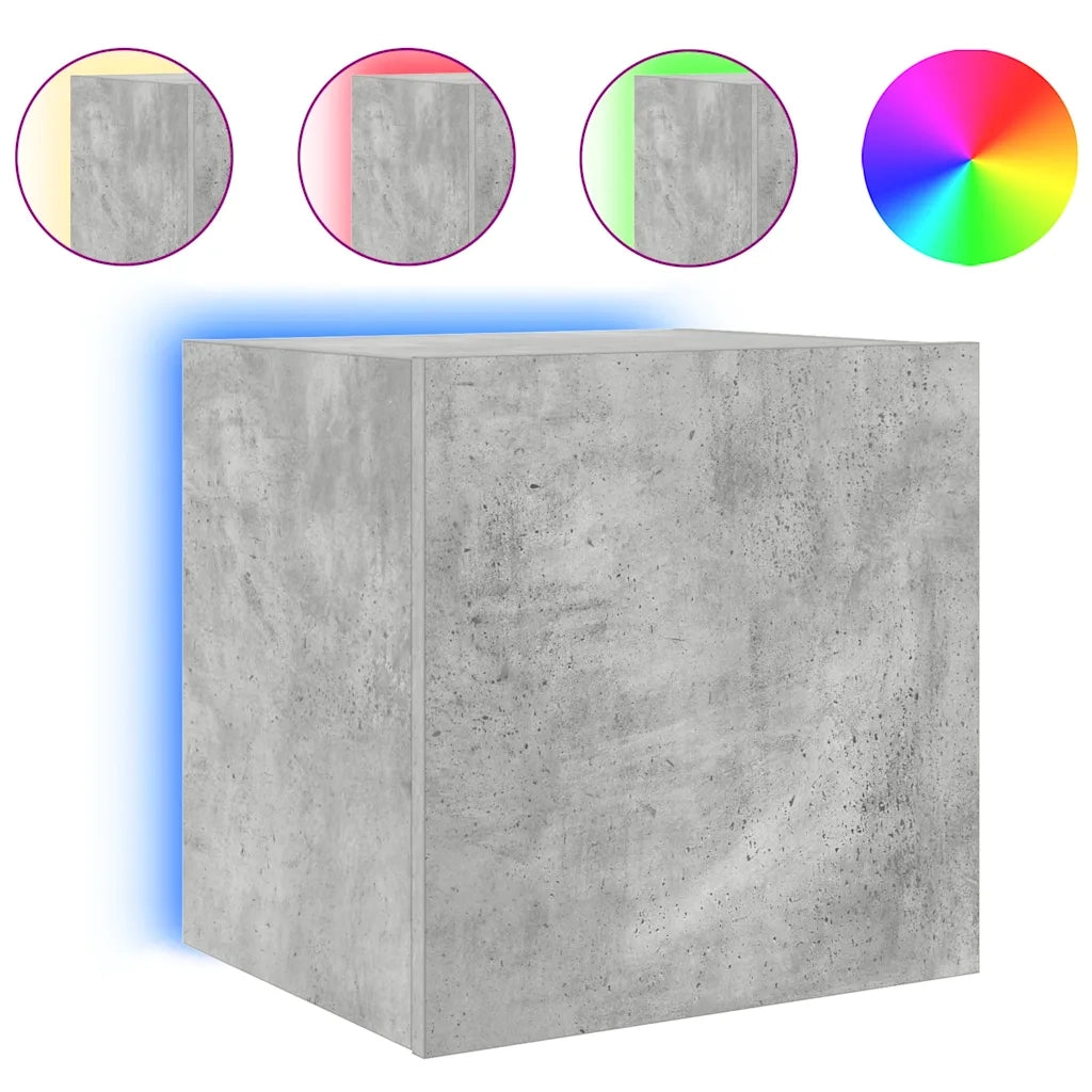 Mobili TV a Parete con Luci LED 2pz Grigio Cemento 40,5x35x40cm