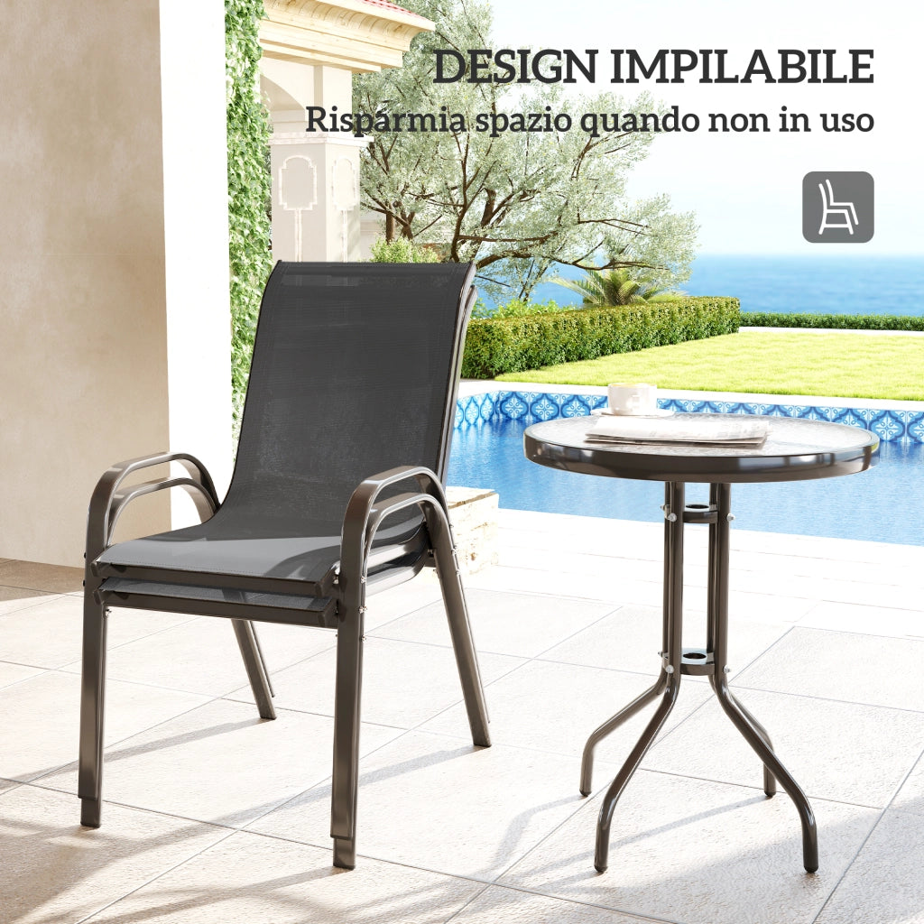 Set Giardino 3 Pezzi con 2 Sedie e Tavolino Rotondo ¨C zephmum ¨C Grigio Scuro Acciaio ?60x71 cm