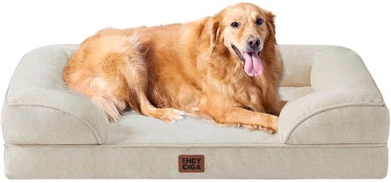 Letto per cani ortopedico per grandi cani, 112x81x15cm, Cuscino per cani in espanso poliuretano XL, Divano per cani lavabile, Impermeabile, Antiscivolo, Divano per cani con bordo alto, Beige