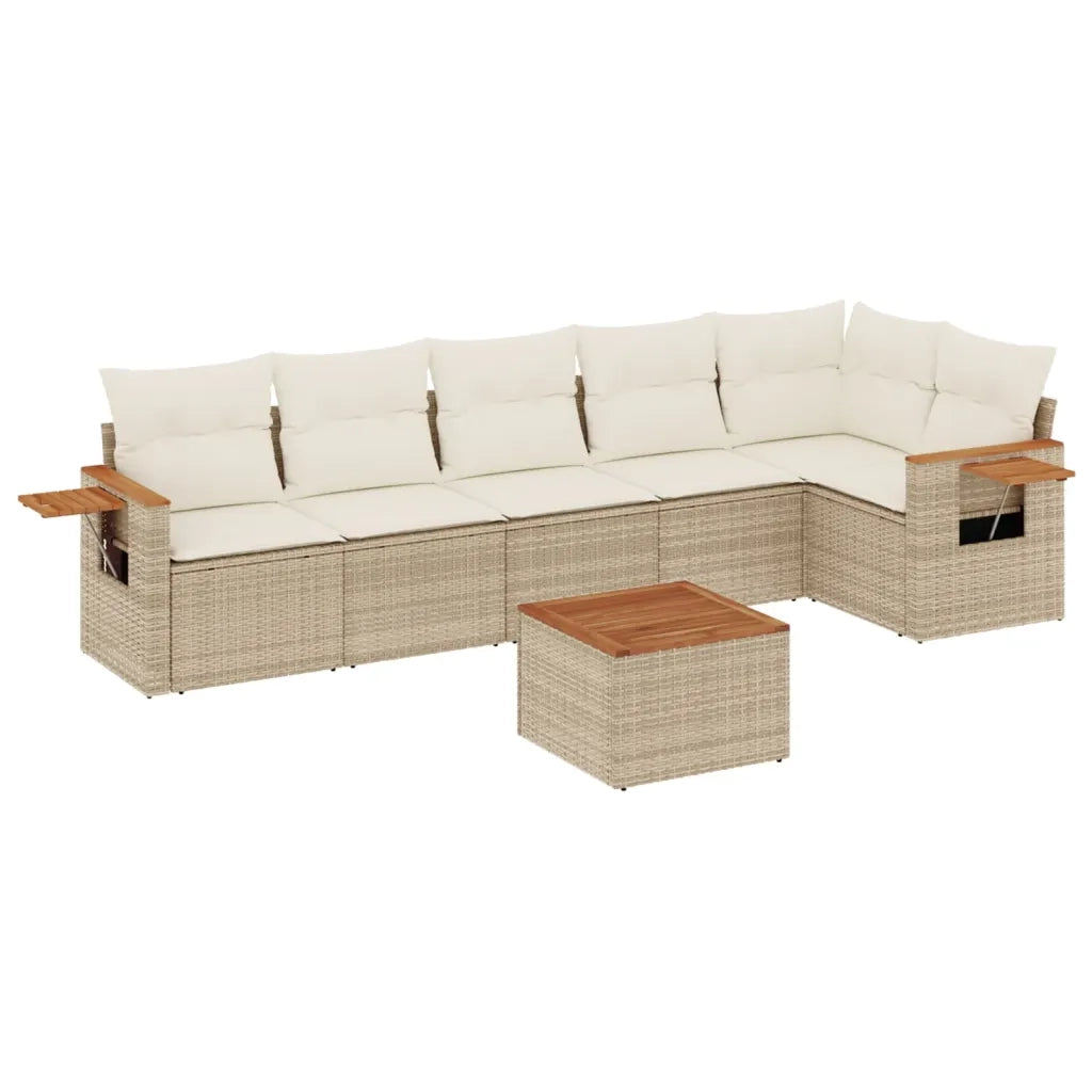Set Divani da Giardino 7 pz con Cuscini Beige in Polyrattan