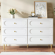 Credenza ULEVR 120x40x75 cm con 6 cassetti e piedini in metallo, bianca