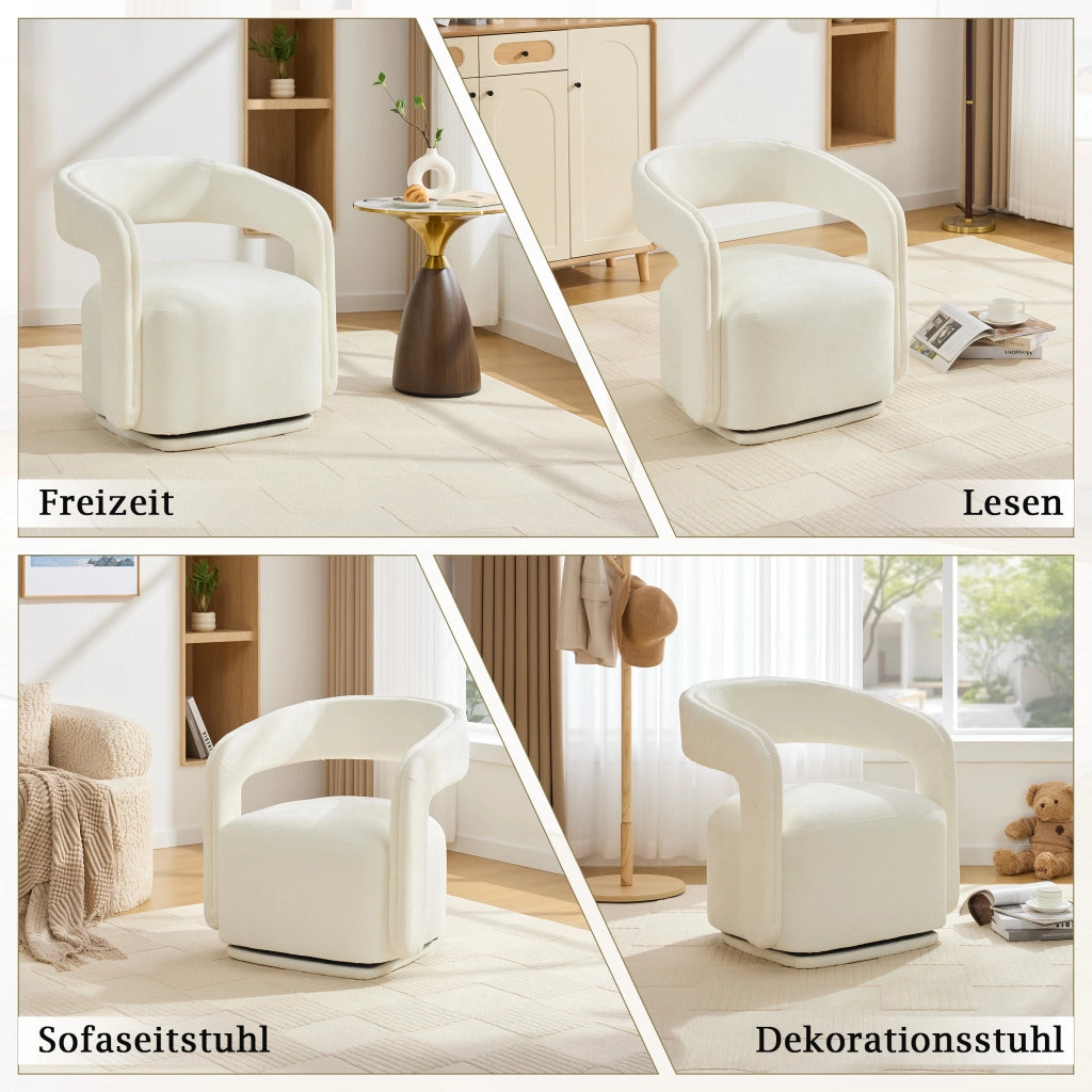 POLTRONA Girevole 360° Barrel Chair 70x65,5x74 cm Chenille Bianca