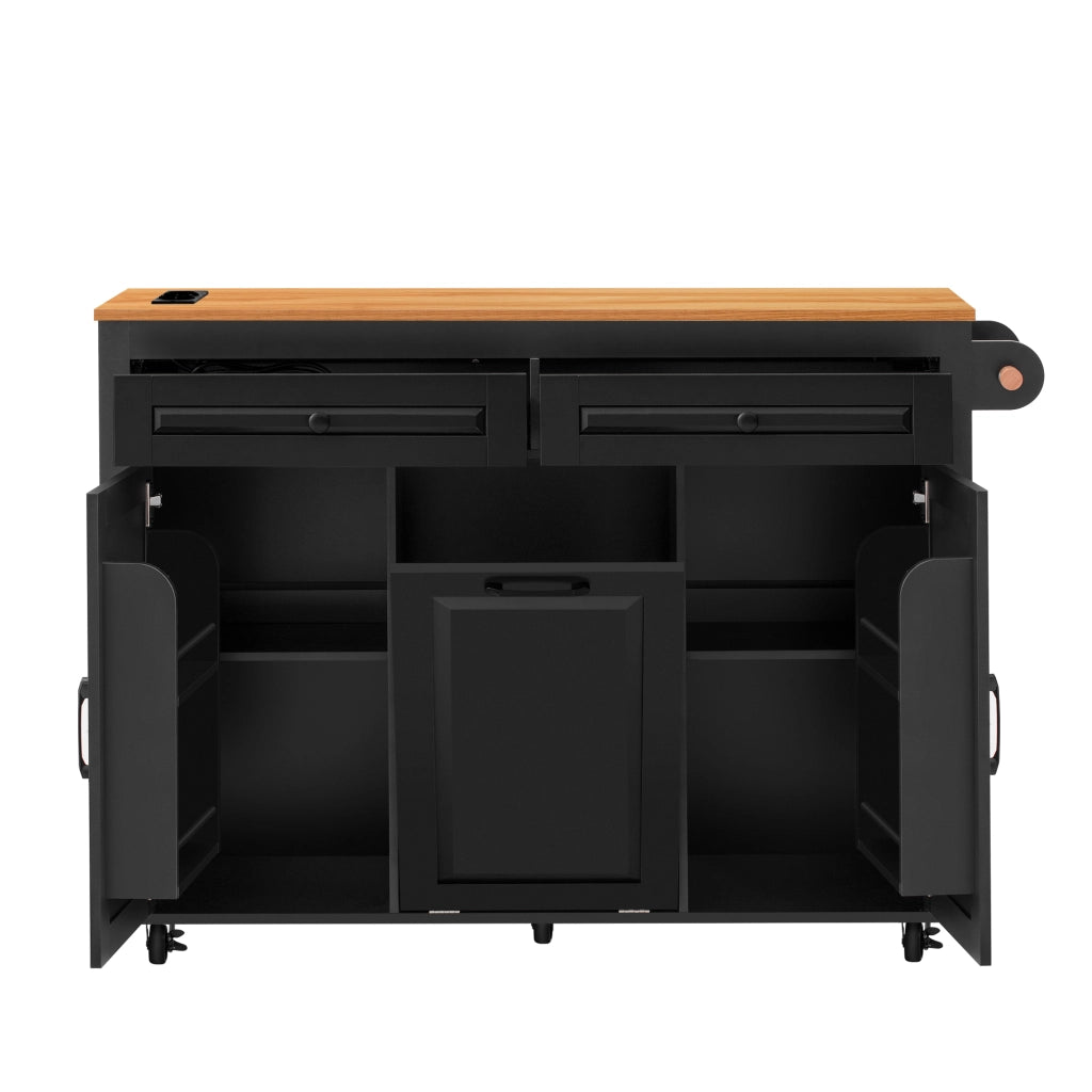 Isola da cucina mobile estraibile - Zephmum - Con piano di lavoro e vano rifiuti, presa di corrente, nero