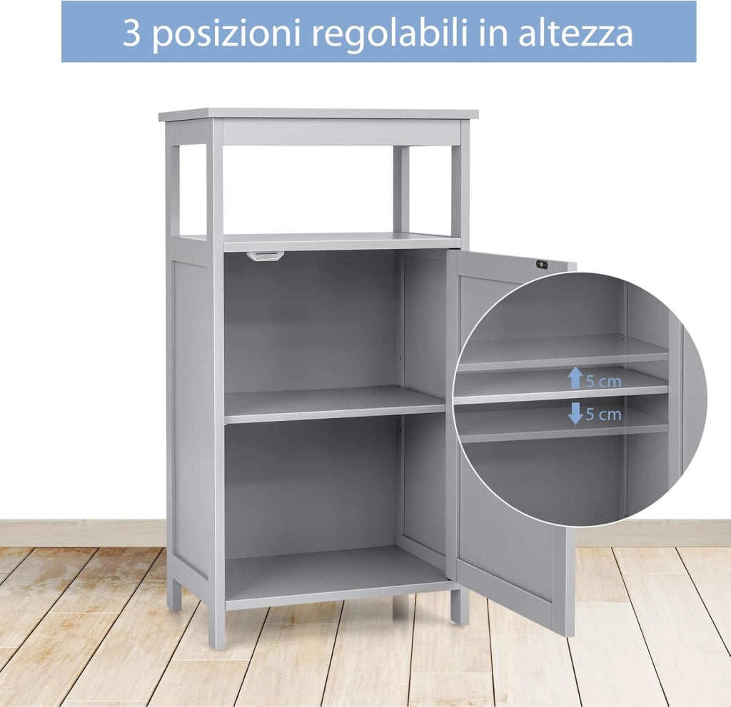 Armadietto del Bagno, Armadio Multifunzionale con Anta Singola e Mensola Regolabile, Organizer Moderno di Legno per Casa Ufficio e Hotel, 45 x 30 x 84 cm (Grigio)