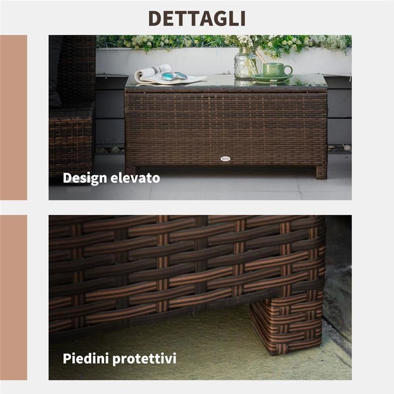 TAVOLINO DA GIARDINO IN RATTAN CON TOP VETRO 85 X 50 X 39 CM MARRONE