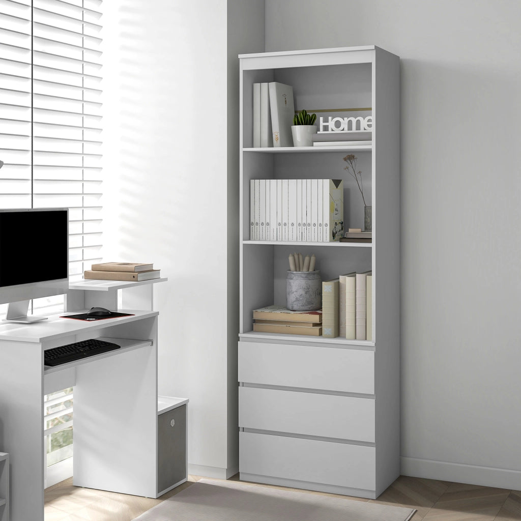 Libreria con 3 ripiani e 3 cassetti ¨C zephmum ¨C 60x35x180 cm in legno bianco