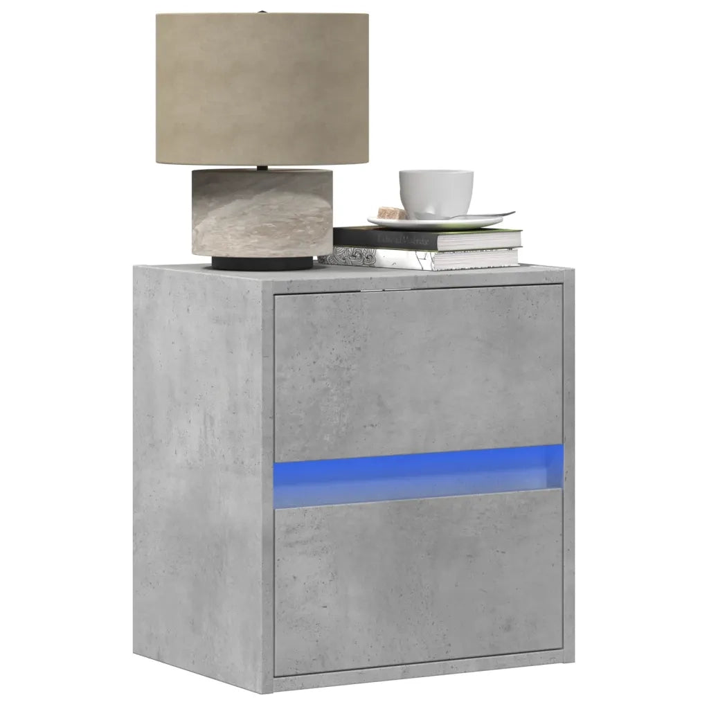 Comodini a Parete con Luci LED 2 pz Grigio Cemento
