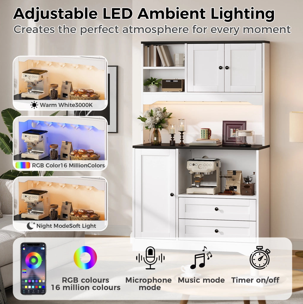 Credenza cucina multifunzione 100x40x163 cm con LED; prese USB; bianco