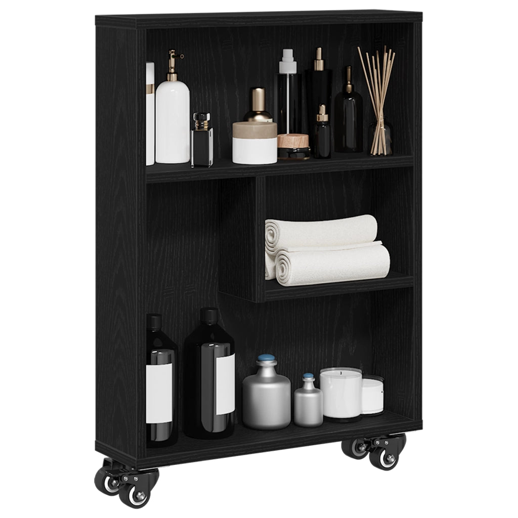 Carrello di Stoccaggio Stretto Quercia Nera 48x13x68 cm Legno Ingegnerizzato