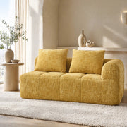Divano chaise lounge a 2 posti in chenille giallo con tasche laterali e cuscino, 158×90×60 cm