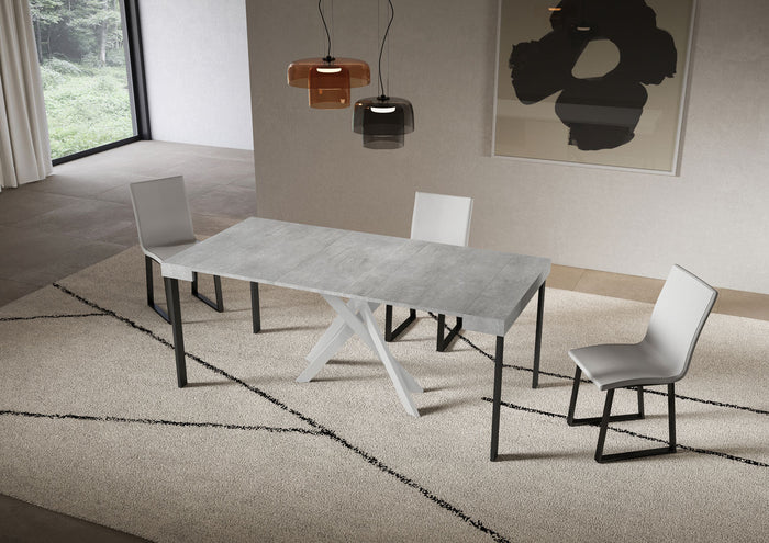 Consolle Allungabile 90-300x40x77 cm Saki Cemento Gambe Bianche