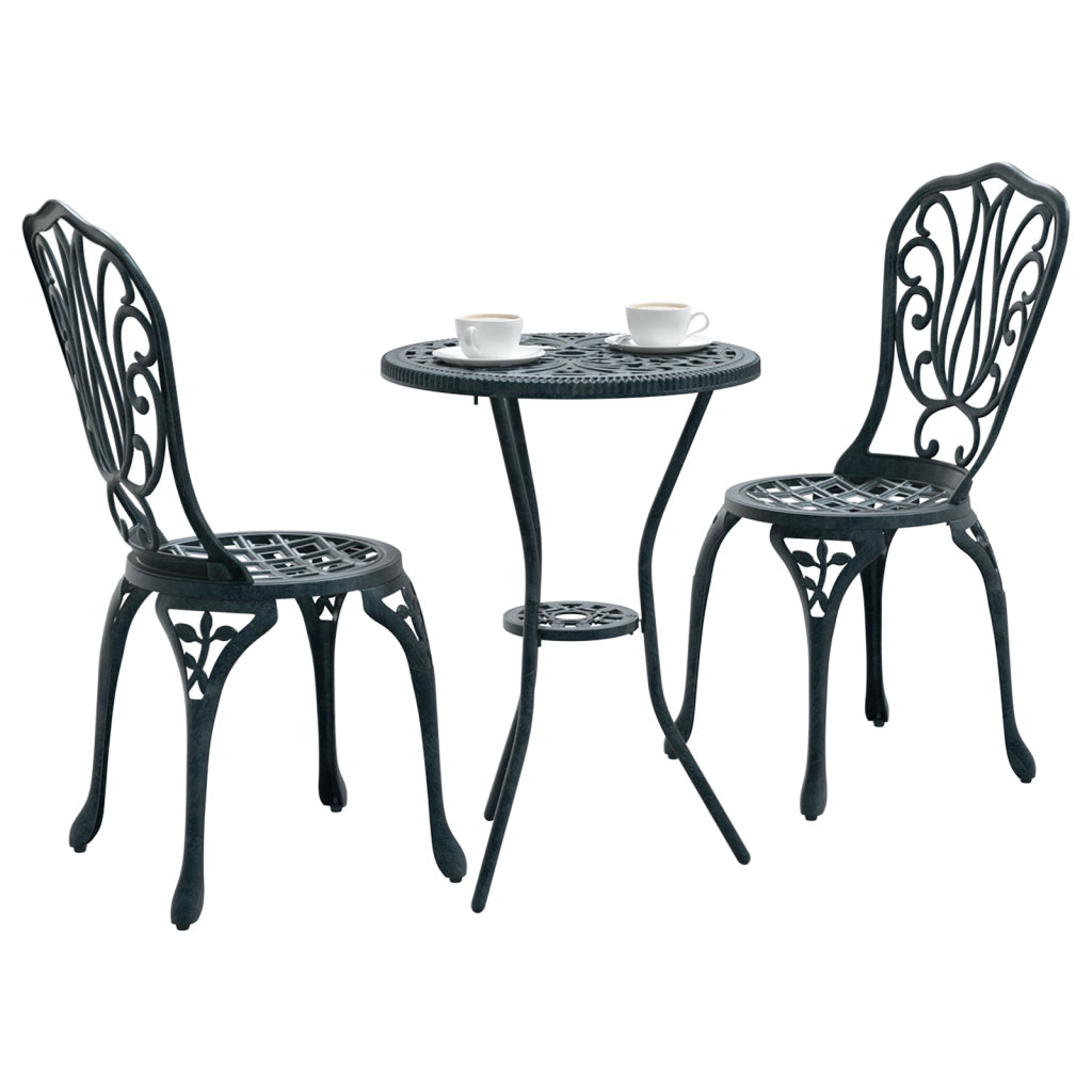 Set Bistro da Giardino 3 Pezzi Verde in Alluminio Pressofuso