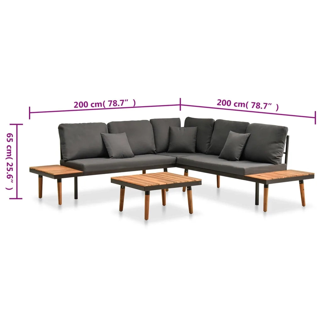 Set Divani da Giardino 4 pz con Cuscini in Massello di Acacia 46466