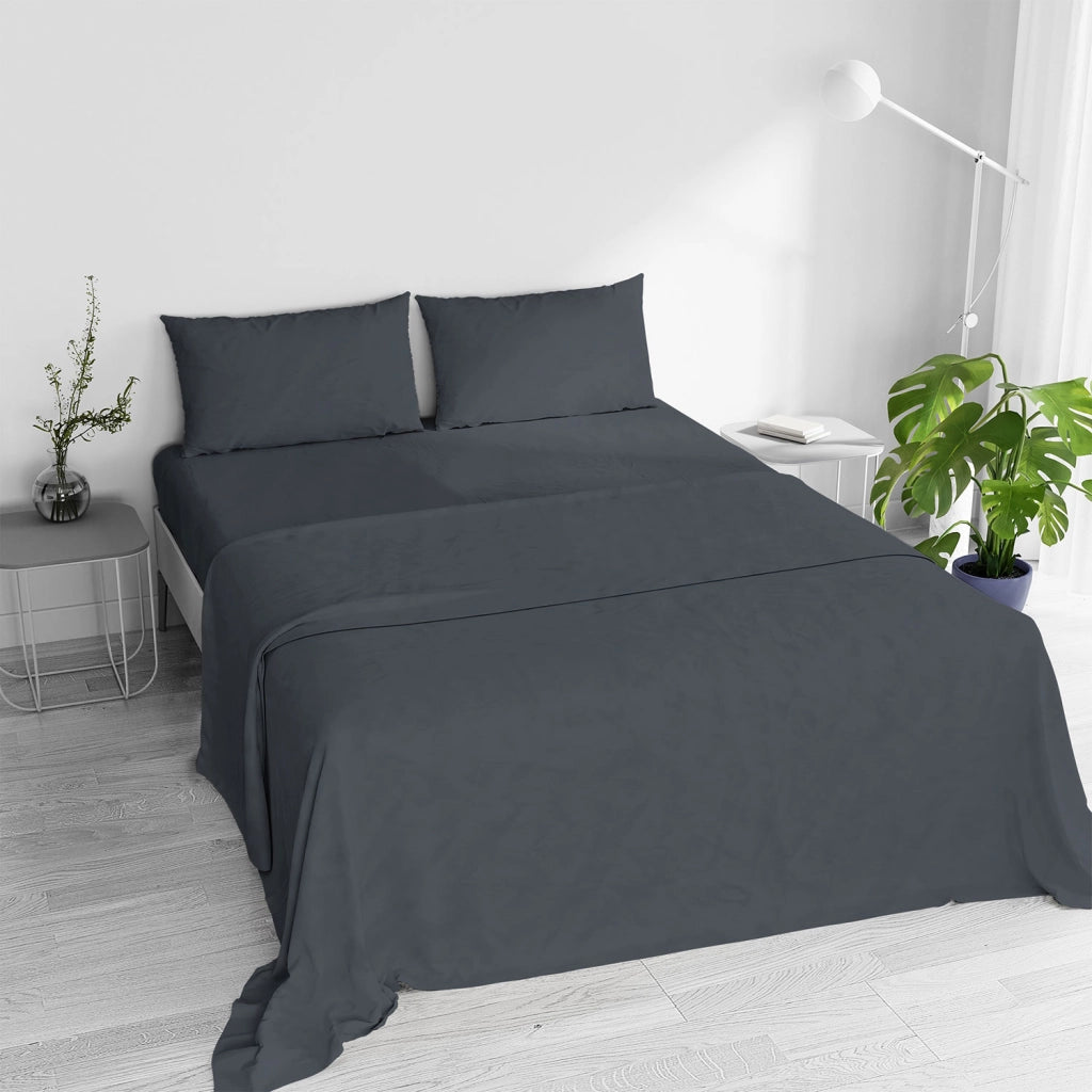 Set Lenzuola Matrimoniale Sopra Sotto e 2 Federe Linea Water Washed Grigio Scuro