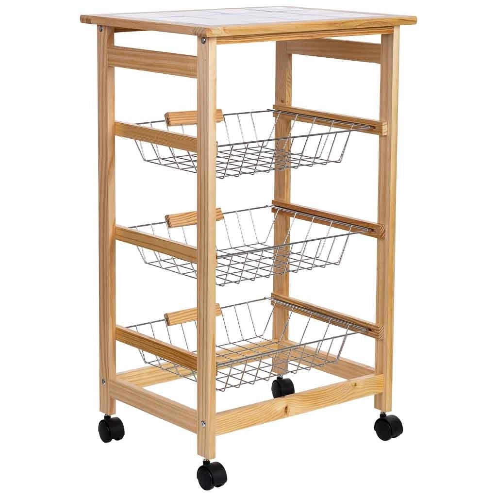 Carrello cucina in legno, 47x37x79h cm, Marrone chiaro