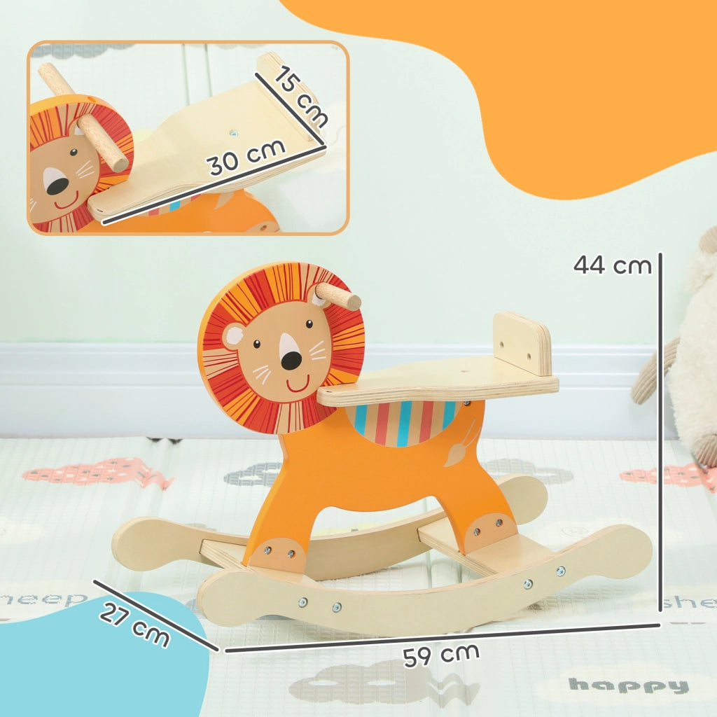 Cavallo a dondolo con design leone ¨C zephmum ¨C legno, arancione, 25 kg