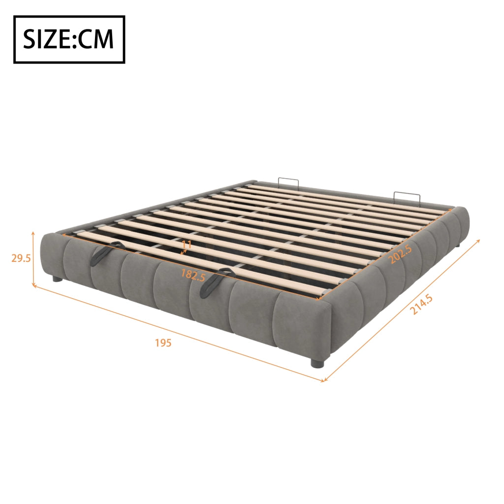 Letto Contenitore Imbottito con LED ¨C MINIMAL ¨C Grigio 180x200 Idraulico Senza Testiera