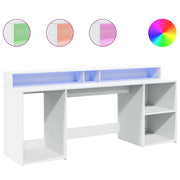 Scrivania | Tavolo da Ufficio con Luci LED Bianca 200x55x91 cm in Truciolato