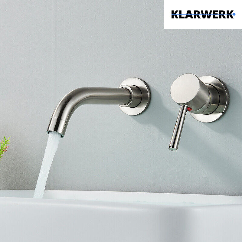NAVIS | Rubinetto da bagno montaggio a parete in 2 parti argento|miscelatore semplice in acciaio inox  montaggio a parete per lavabo per hotel