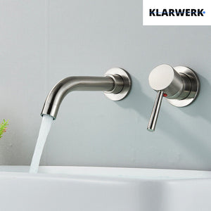 NAVIS | Rubinetto da bagno montaggio a parete in 2 parti argento|miscelatore semplice in acciaio inox  montaggio a parete per lavabo per hotel