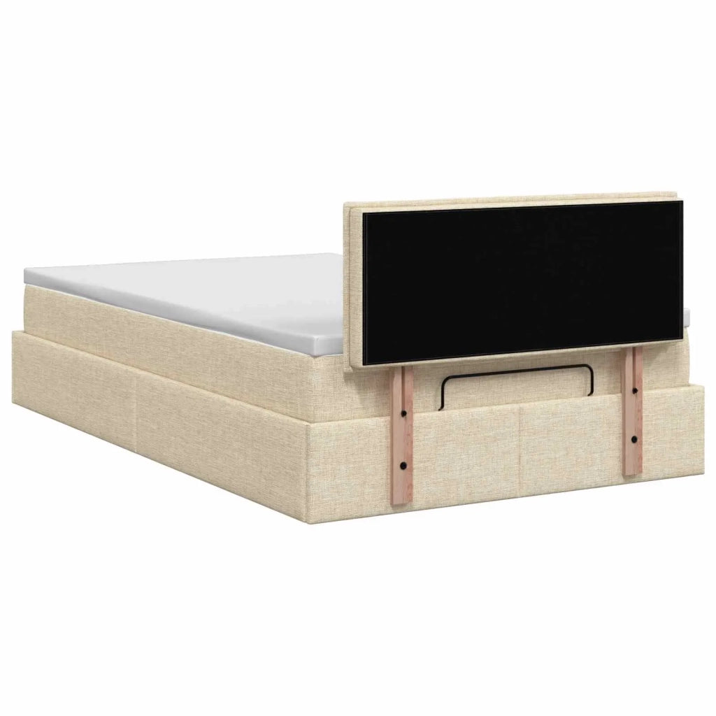 Letto Ottomano con Materasso e LED Crema 120 x 190 cm Tessuto 3458143