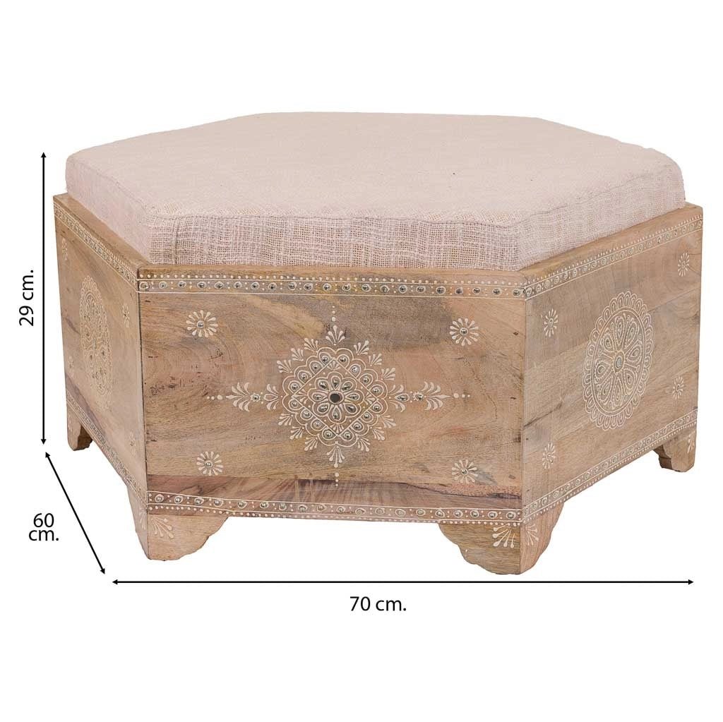 Sgabello in legno dipinta a mano con cuscino marrone 70x60x29h