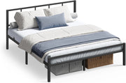 VASAGLE Telaio letto matrimoniale 160 x 200 cm, telaio letto con rete a doghe, testiera, letto in metallo, portata fino a 500 kg, facile da montare, per camera da letto, colore nero inchiostro