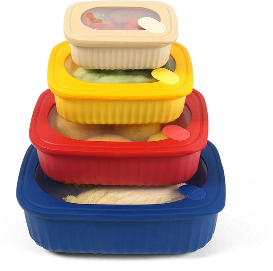 Contenitori per alimenti con coperchio, set da 4, BPA libero, contenitori per preparazione pasti con coperchio, contenitori in plastica per lavastoviglie, forno a microonde e congelatore (rettangolari)