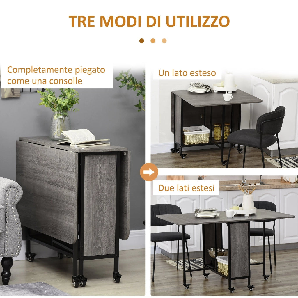 Tavolo Salvaspazio Pieghevole a 2 Ribalte per 6 Persone 130x80x74 cm Grigio