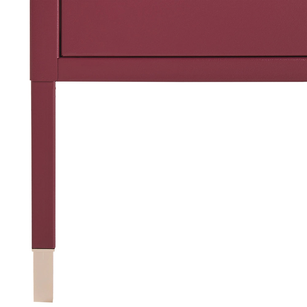Comodino metallo rosso scuro 45 x 35 cm ante a rete camera da letto moderna industriale