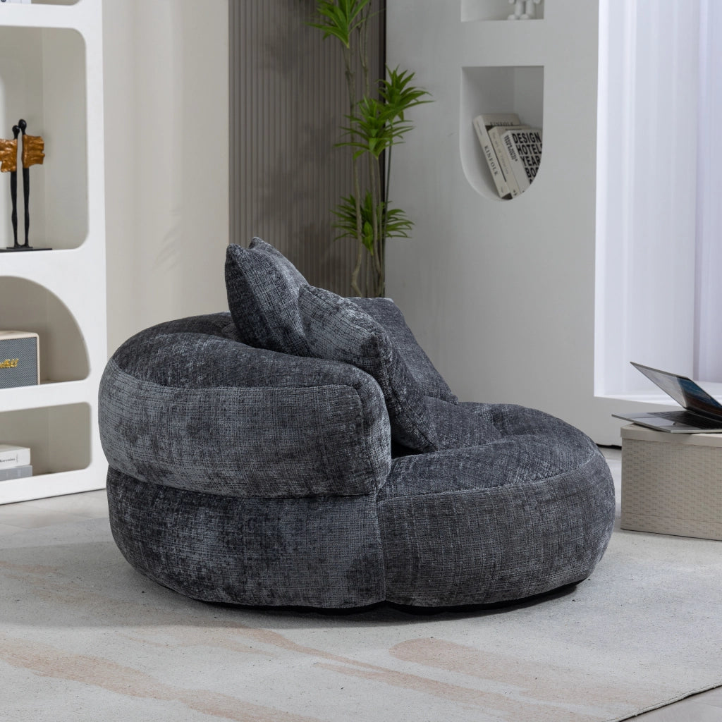 Poltrona Pouf per Adulti con Schienale Alto e Braccioli; Poltrona Gaming Relax 3 Cuscini; in Ciniglia Grigio