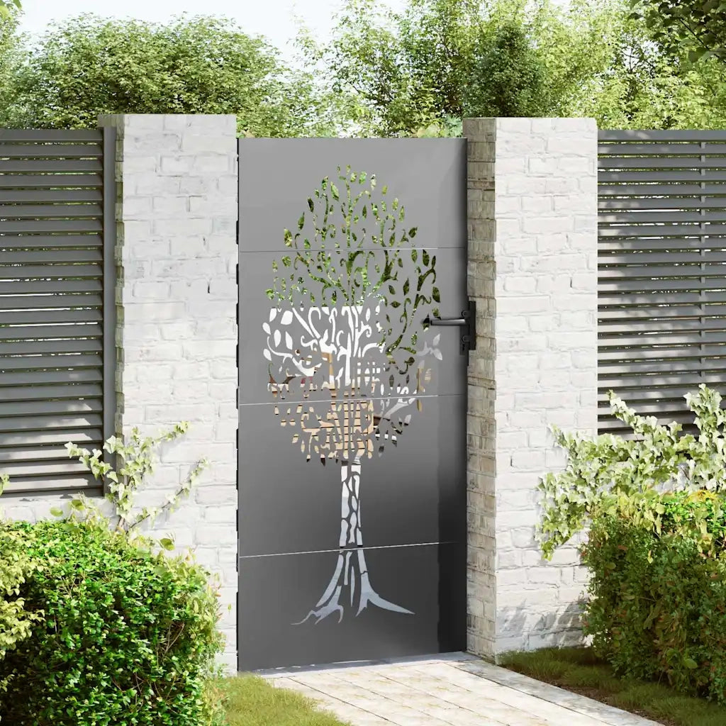 vidaXL Cancello da giardino, Cancello da Giardino 85x75 cm Design Albero in Acciaio Corten