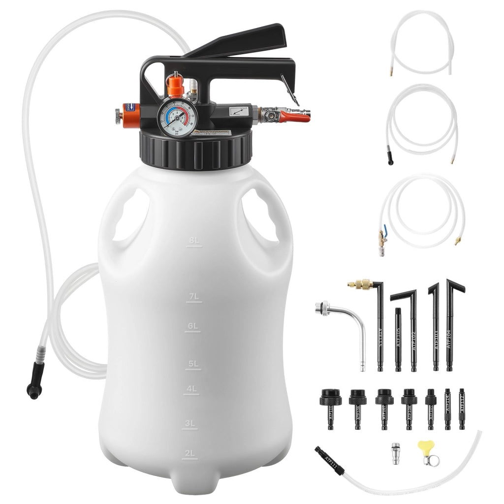 Estrattore di Liquidi Pneumatico 8 L YS-089A Pompa Olio ATF con 15 Adattatori Serbatoio HDPE per Officina Fai da Te