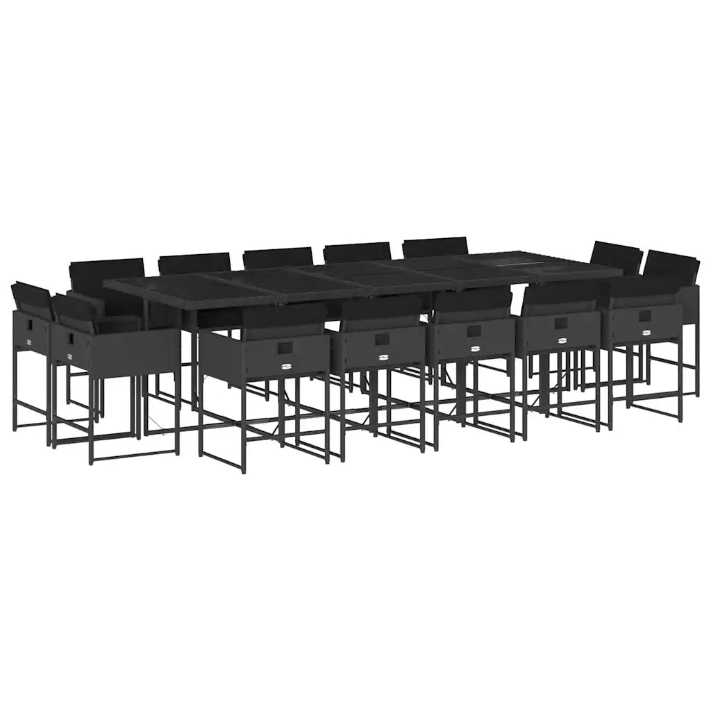 Set da Pranzo da Giardino 15 pz con Cuscini Nero in Polyrattan 3211411
