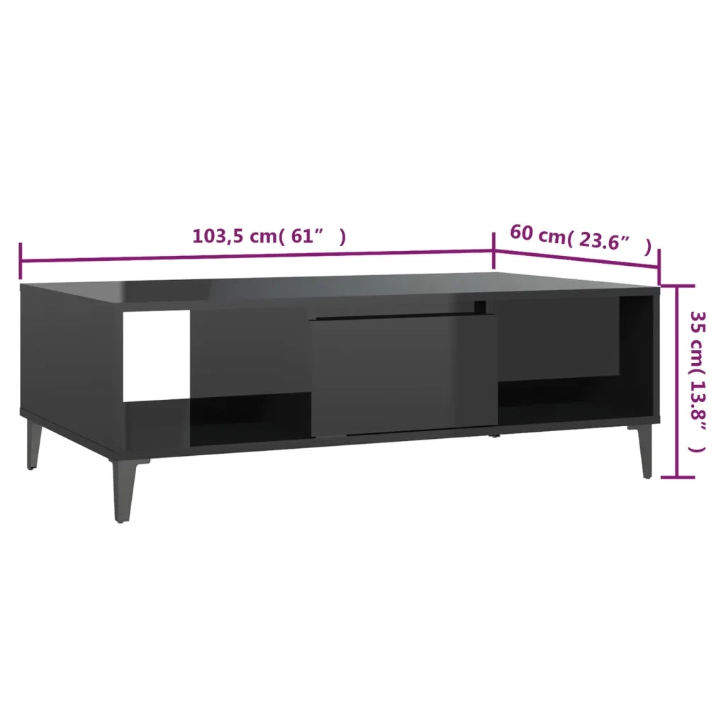 Tavolino da Salotto Nero Lucido 103,5x60x35cm Legno Multistrato 806029