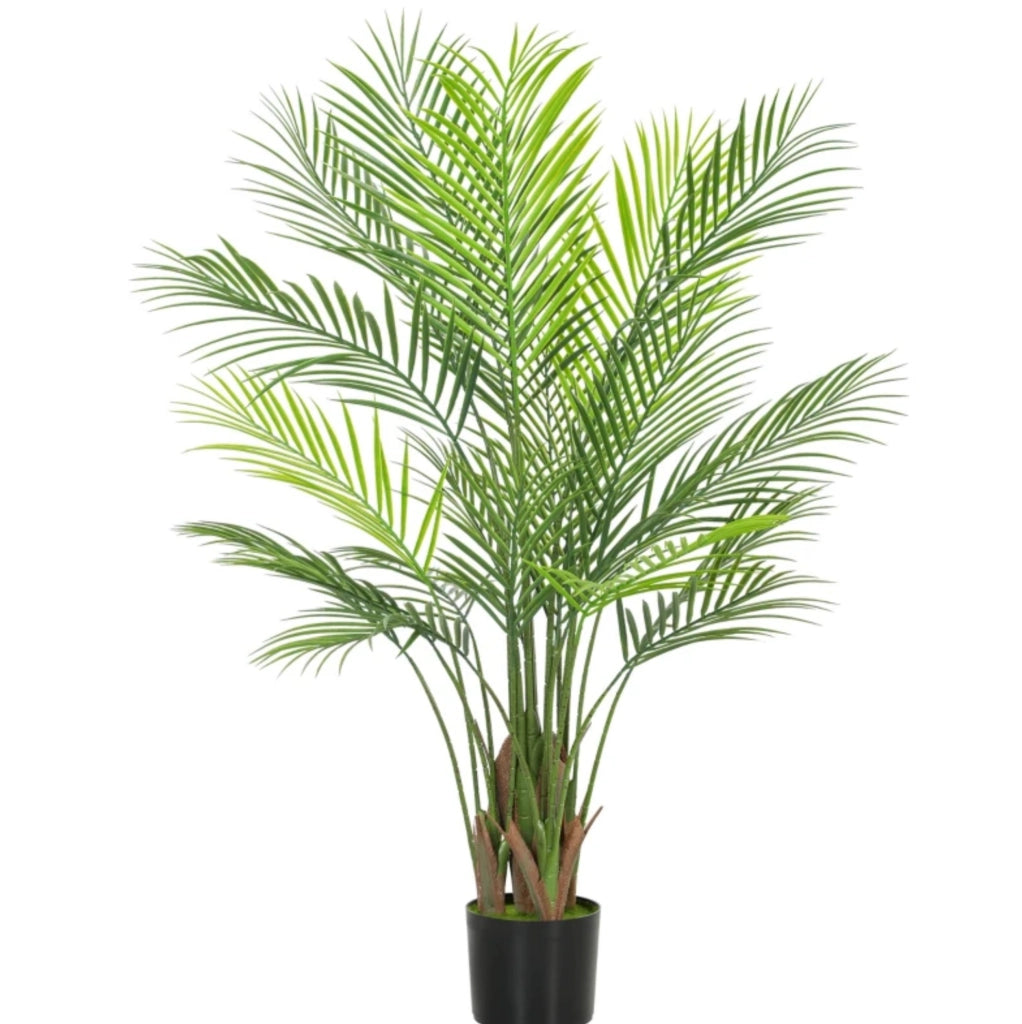 Pianta artificiale palmare verde 120 cm con vaso in tessuto e base in cemento per interni