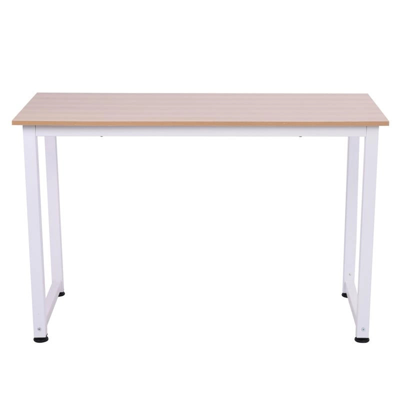 TAVOLO SCRIVANIA IN LEGNO MDF COLOR ROVERE E GAMBE IN METALLO BIANCO